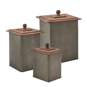 Galvanized Norwood Canisters with Wood Lids - Set of 3
